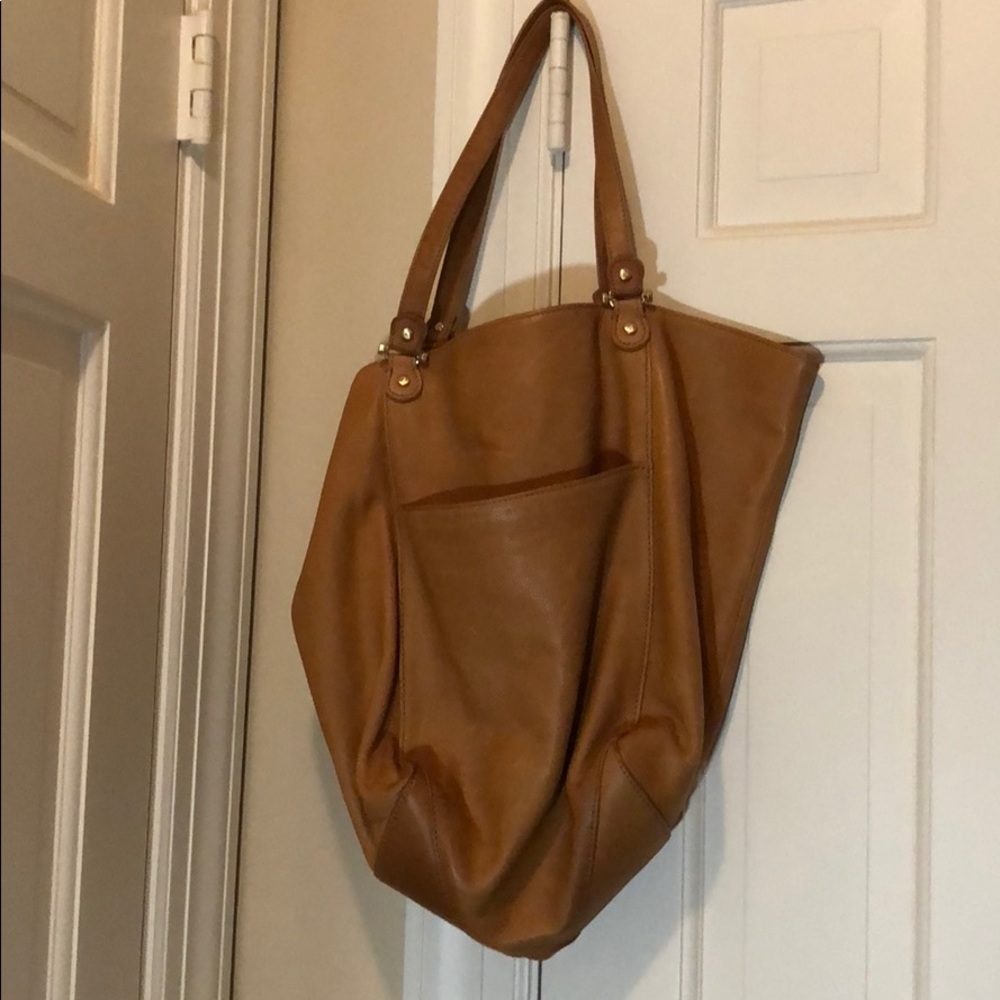 Tan leather tote bag